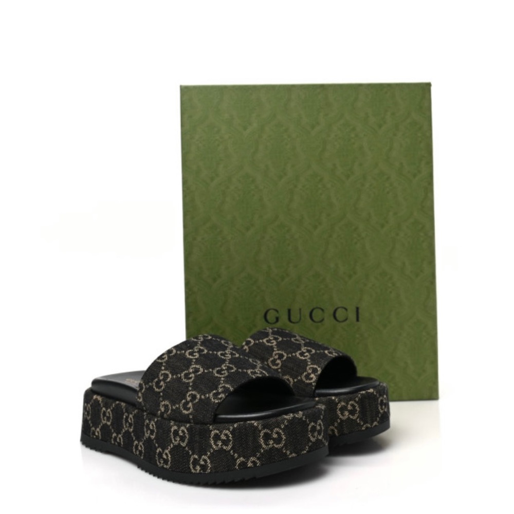 Gucci Angelina Platform 55 mm Sandal
Black Jacquard Denim